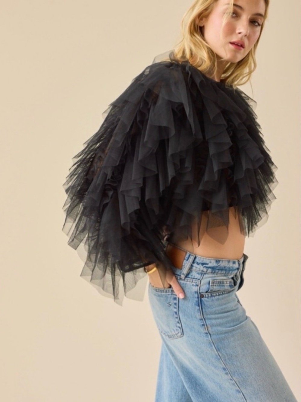 Altar'd State Black Layered Tulle Top - Picture 2 of 6
